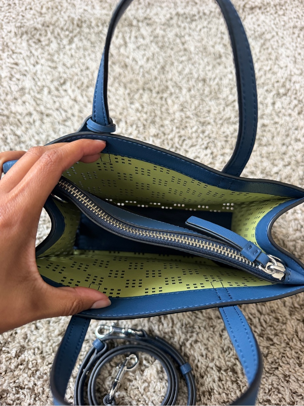 Marc Jacobs Blue Perforated Leather Handbag w/ Crossbody Strap - Picture 3 of 5